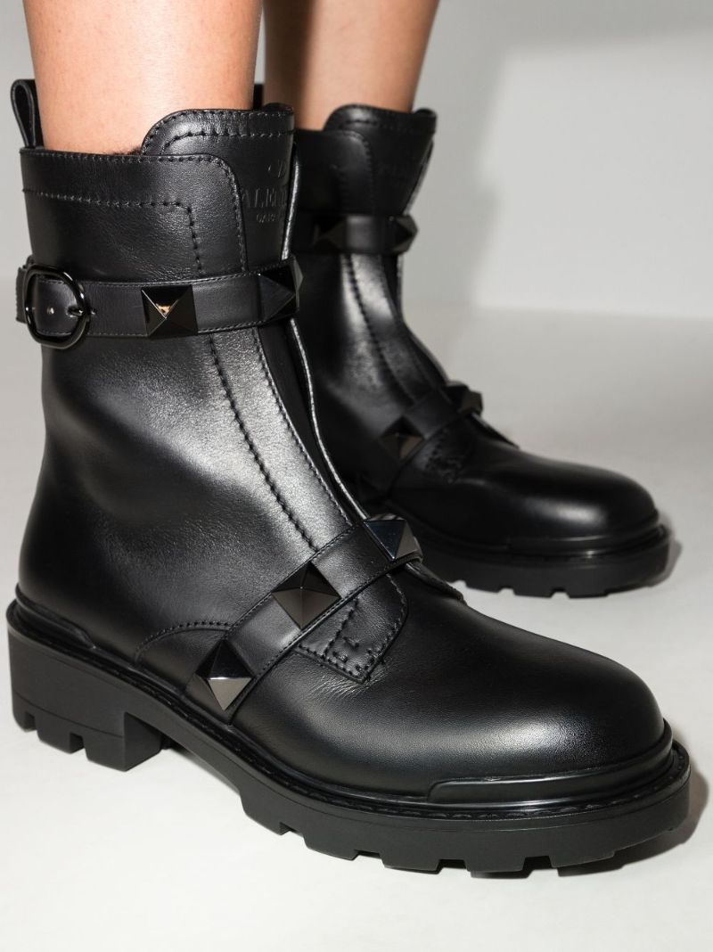 Black Rockstud Leather Ankle Boots