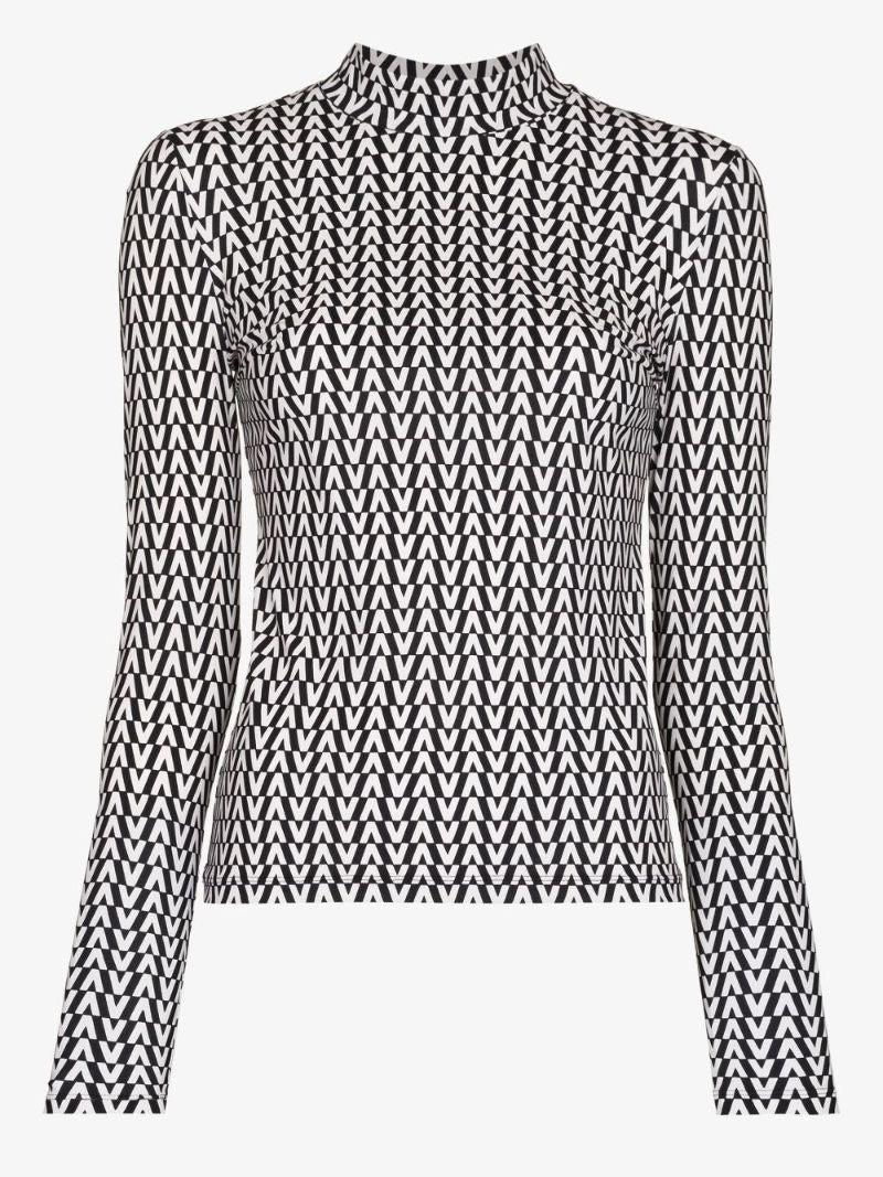Black and White Optical Monogram Mock Neck Top