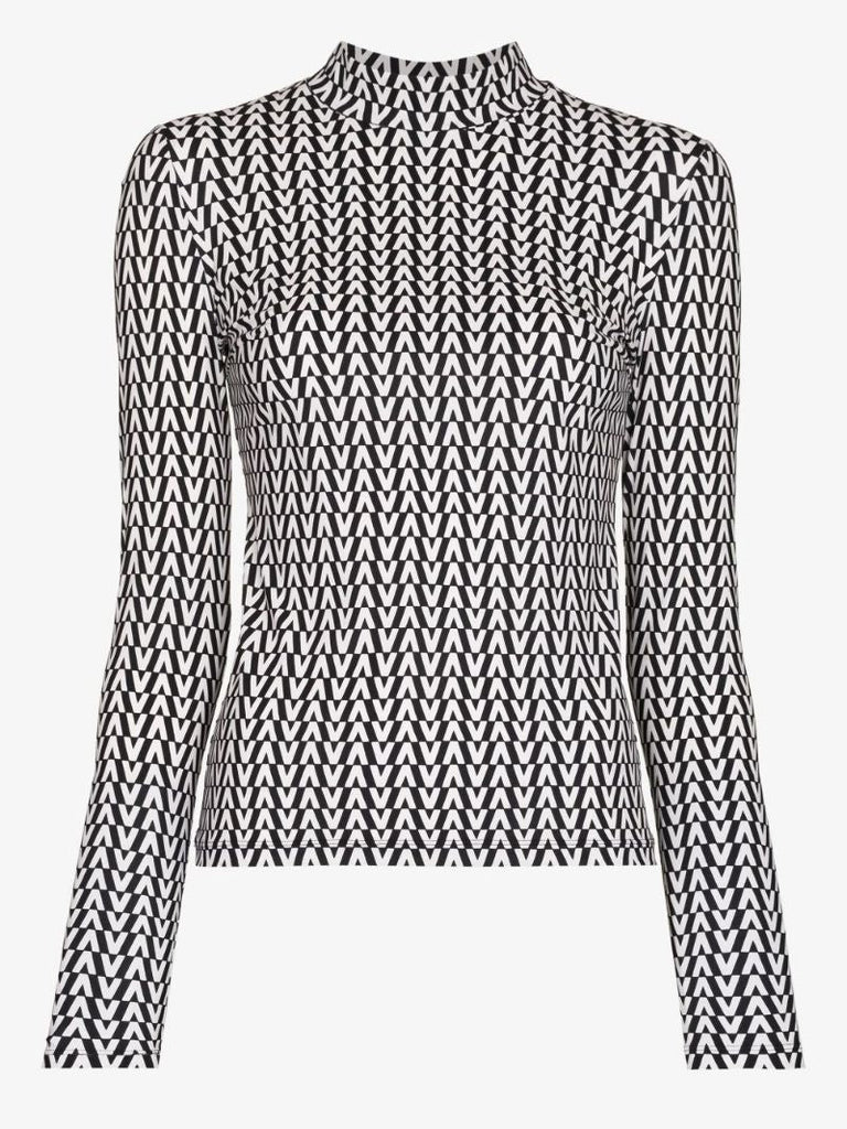 Black and White Optical Monogram Mock Neck Top