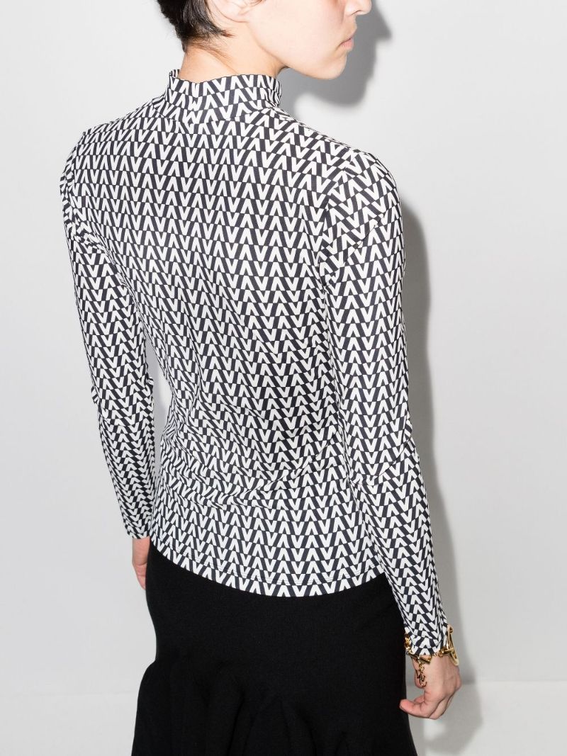 Black and White Optical Monogram Mock Neck Top