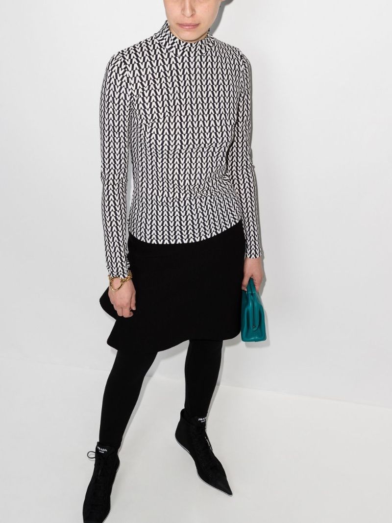Black and White Optical Monogram Mock Neck Top
