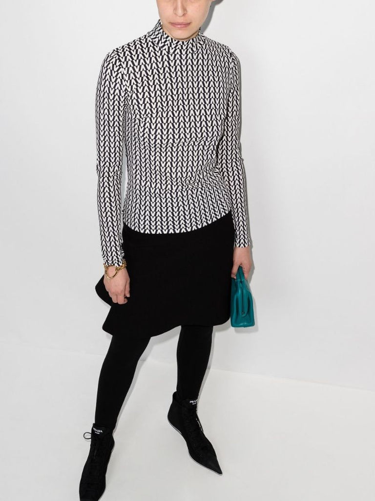 Black and White Optical Monogram Mock Neck Top