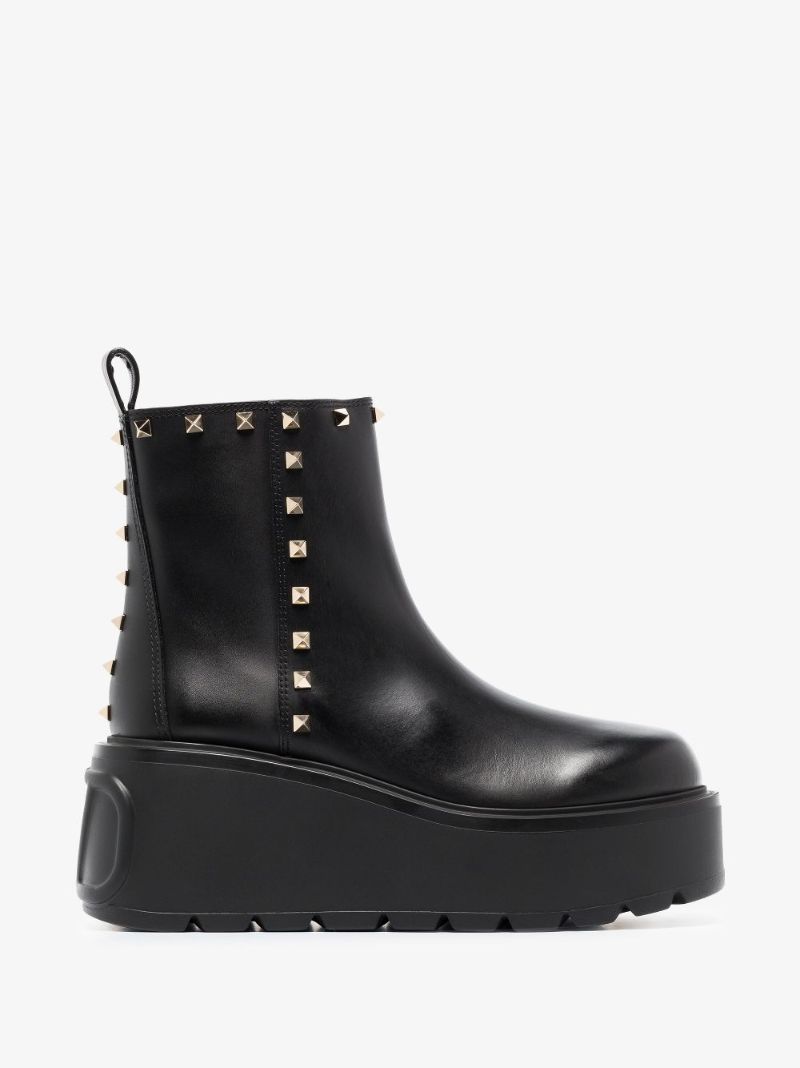 Black Rockstud 85 Platform Leather Ankle Boots