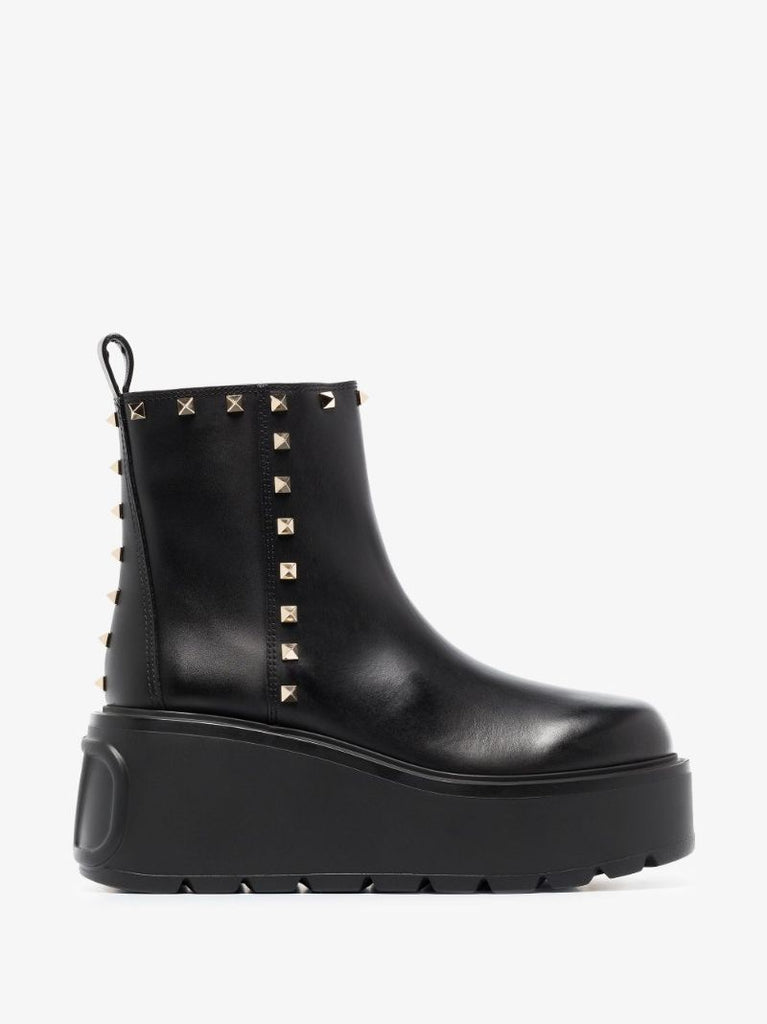 Black Rockstud 85 Platform Leather Ankle Boots