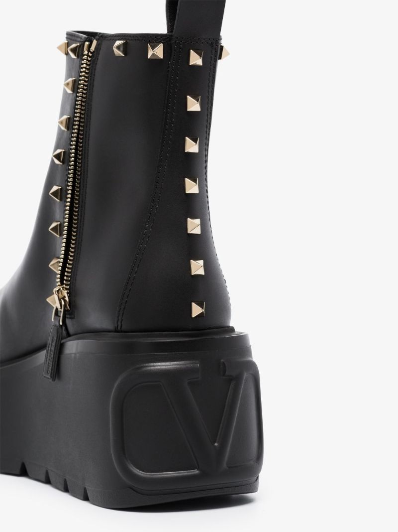 Black Rockstud 85 Platform Leather Ankle Boots