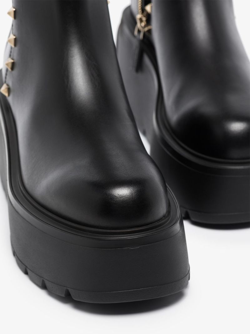 Black Rockstud 85 Platform Leather Ankle Boots