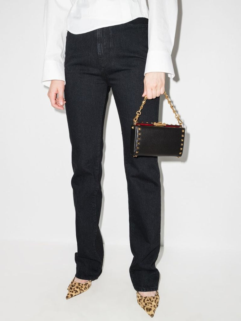 Black Rockstud Alcove Leather Cross Body Bag