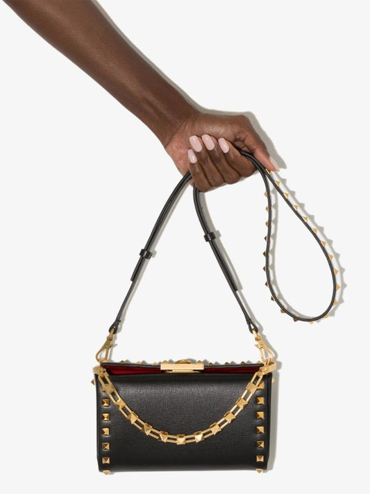Black Rockstud Alcove Leather Cross Body Bag