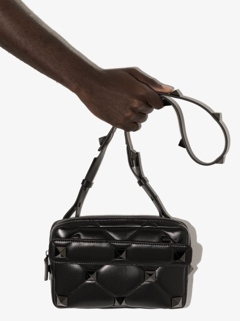 Black Roman Stud Leather Shoulder Bag