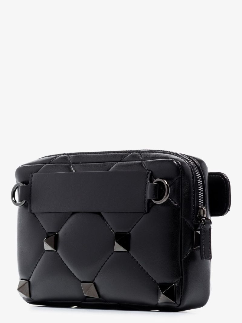 Black Roman Stud Leather Shoulder Bag