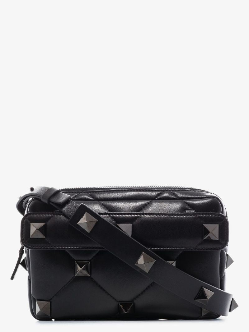 Black Roman Stud Leather Shoulder Bag