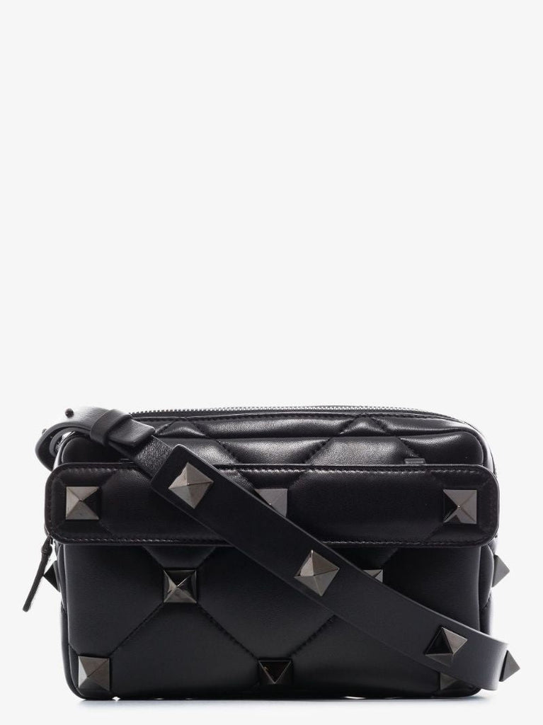 Black Roman Stud Leather Shoulder Bag