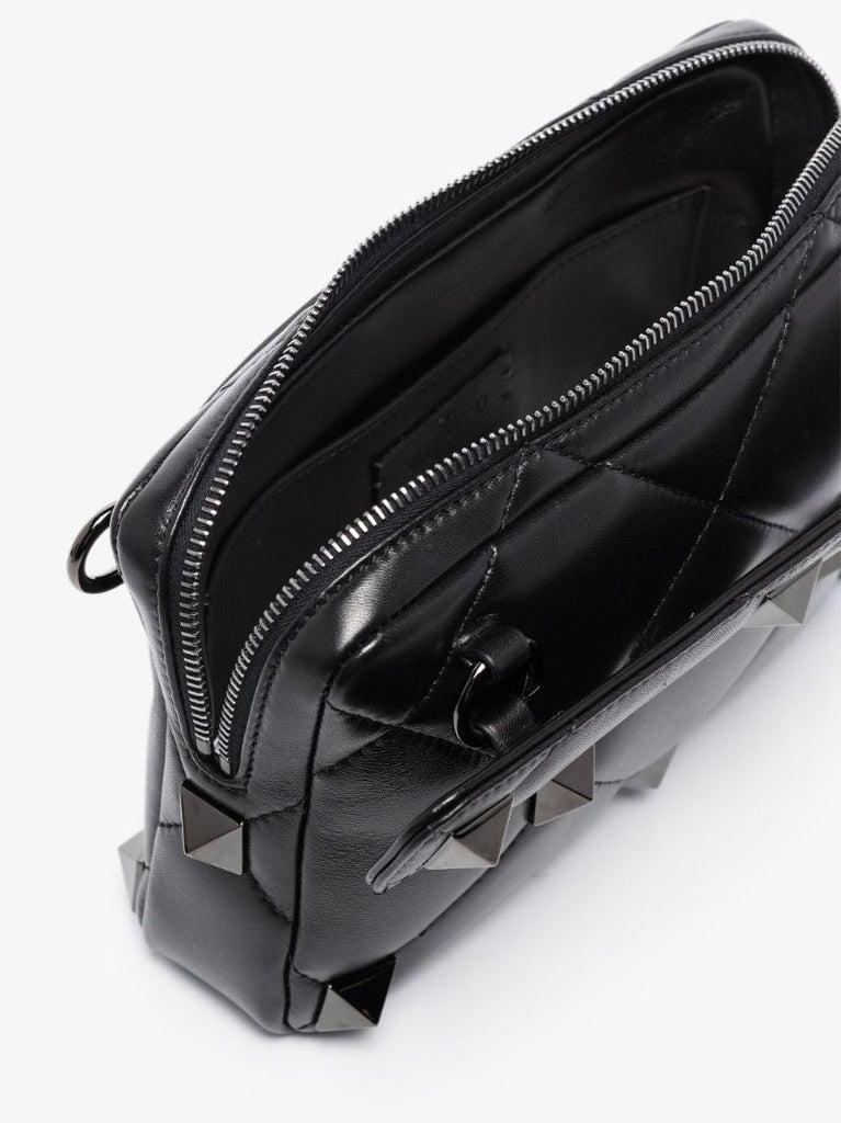Black Roman Stud Leather Shoulder Bag