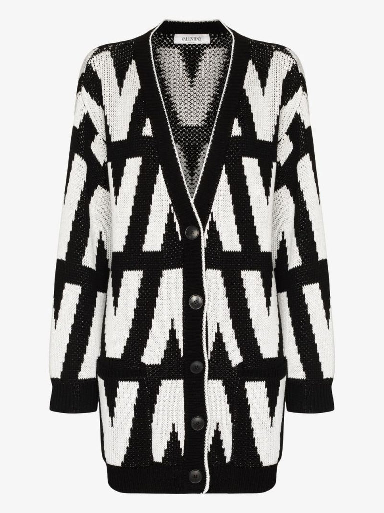 Intarsia Logo Cotton Cardigan