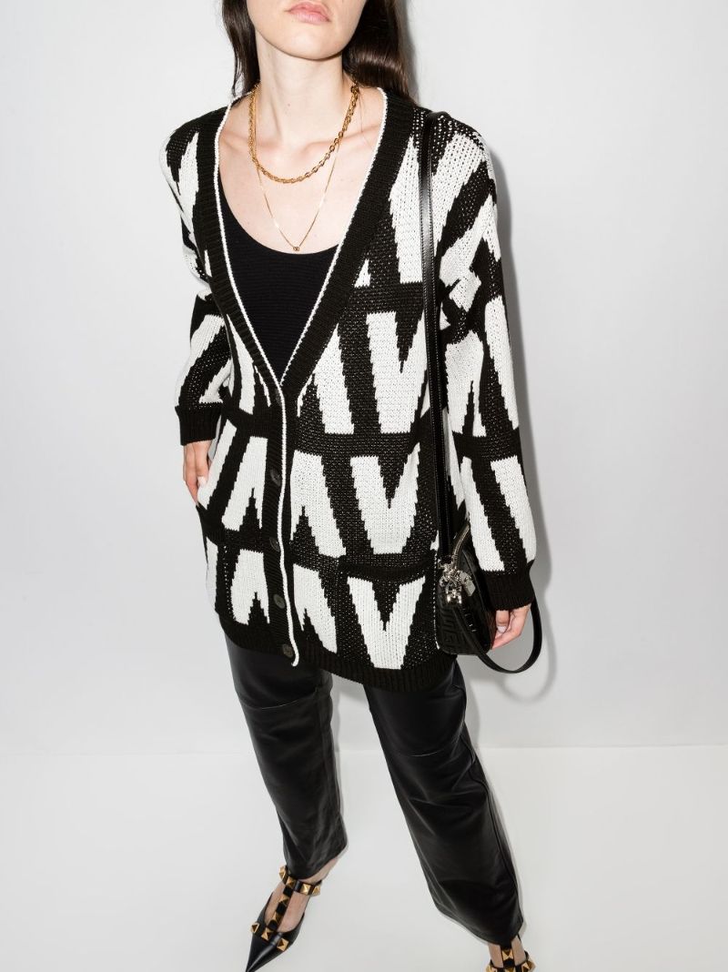 Intarsia Logo Cotton Cardigan