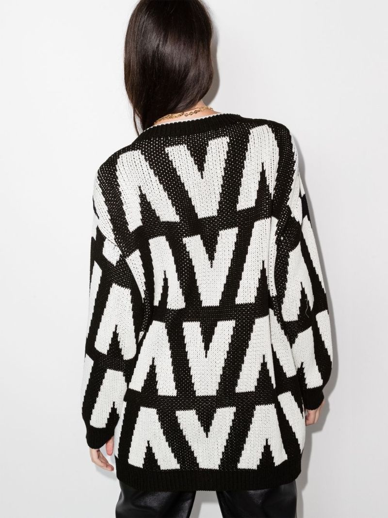 Intarsia Logo Cotton Cardigan