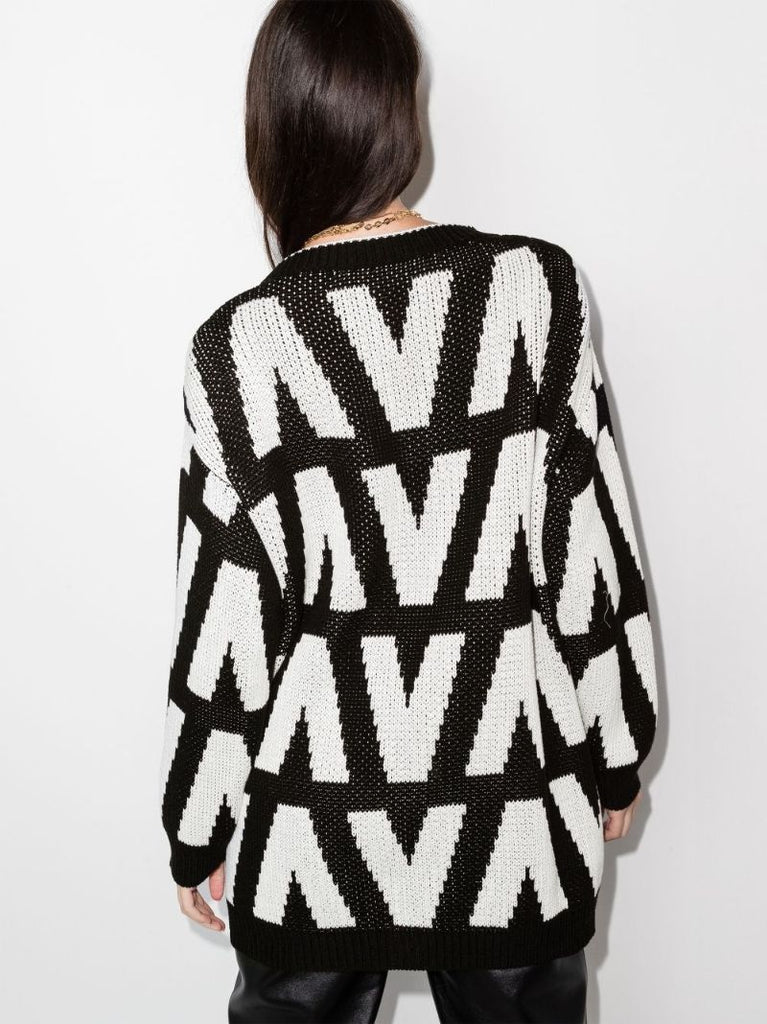 Intarsia Logo Cotton Cardigan