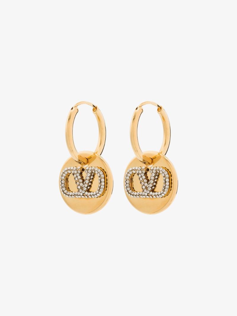 Gold Tone Vlogo Crystal Hoop Earrings