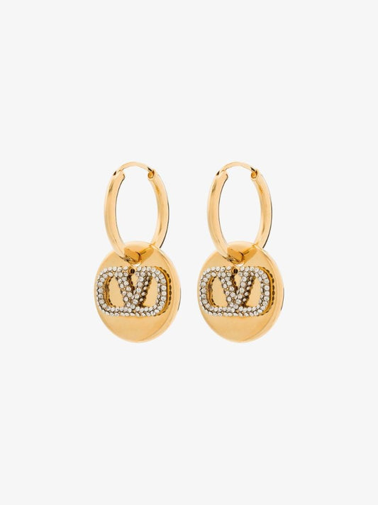 Gold Tone Vlogo Crystal Hoop Earrings