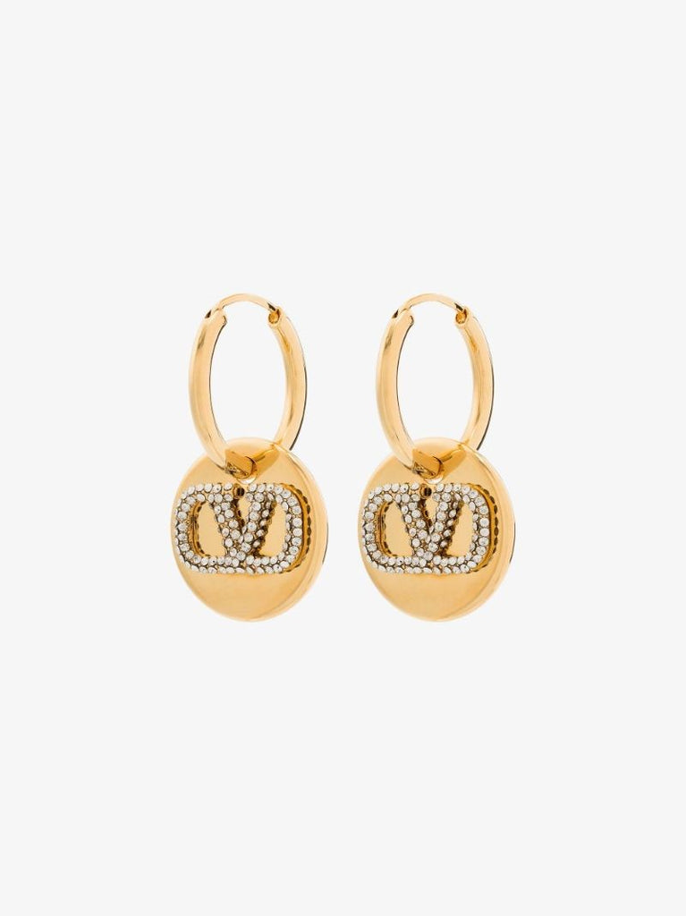 Gold Tone Vlogo Crystal Hoop Earrings