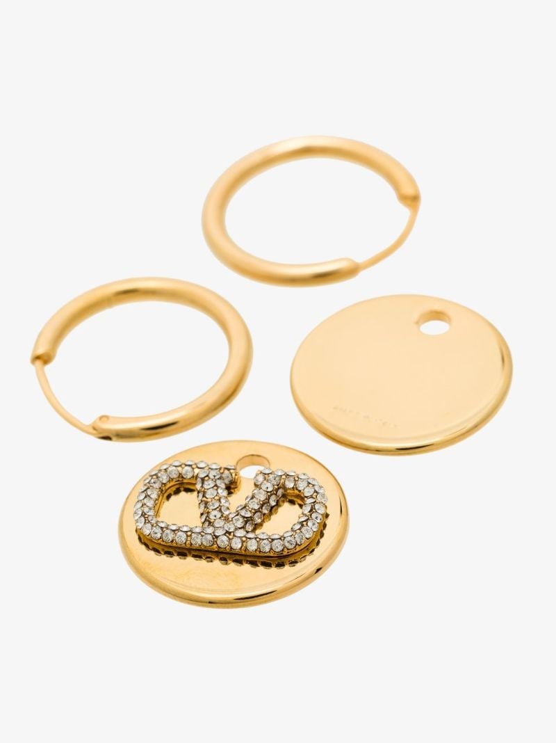 Gold Tone Vlogo Crystal Hoop Earrings