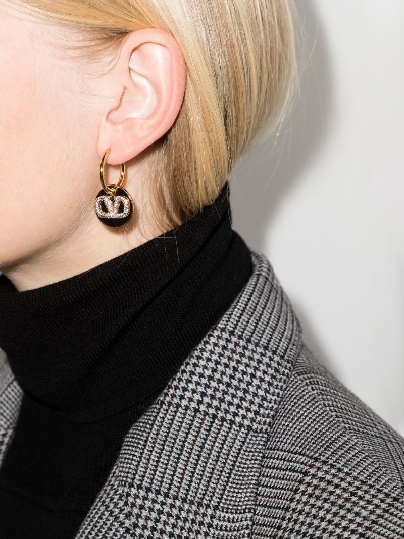 Gold Tone Vlogo Crystal Hoop Earrings