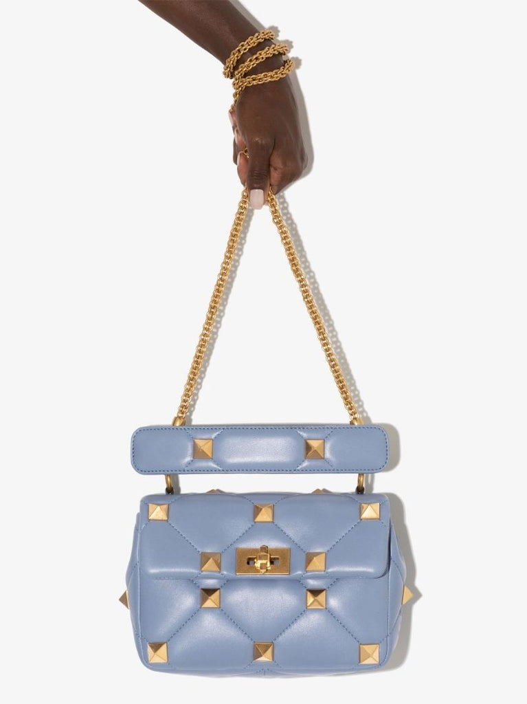 Blue Roman Stud Medium Leather Shoulder Bag