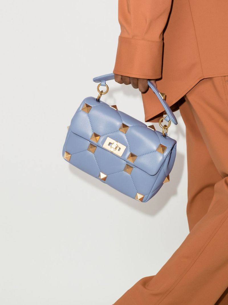 Blue Roman Stud Medium Leather Shoulder Bag