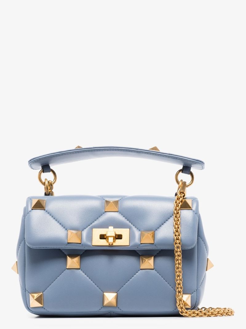 Blue Roman Stud Medium Leather Shoulder Bag