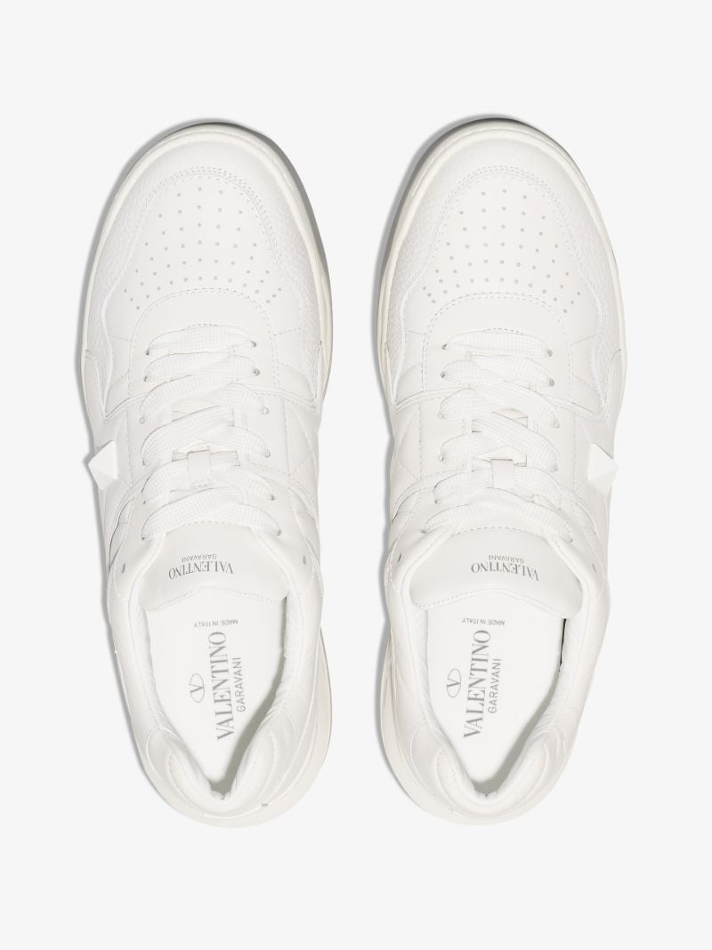 White One Stud Leather Sneakers