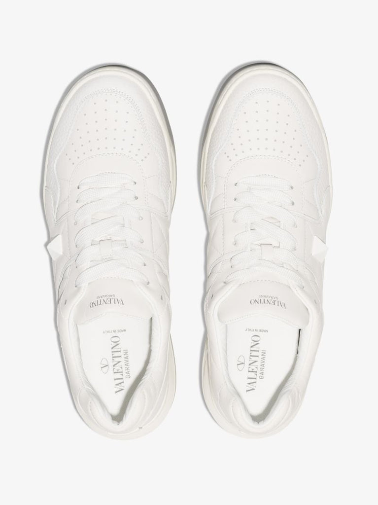 White One Stud Leather Sneakers