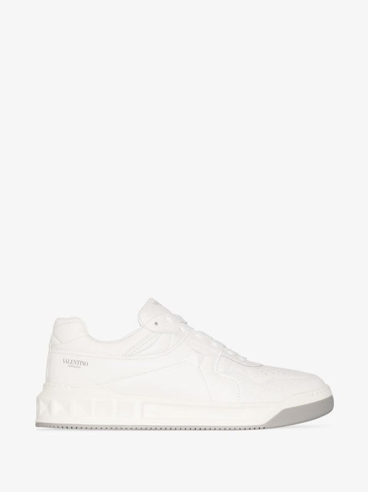 White One Stud Leather Sneakers