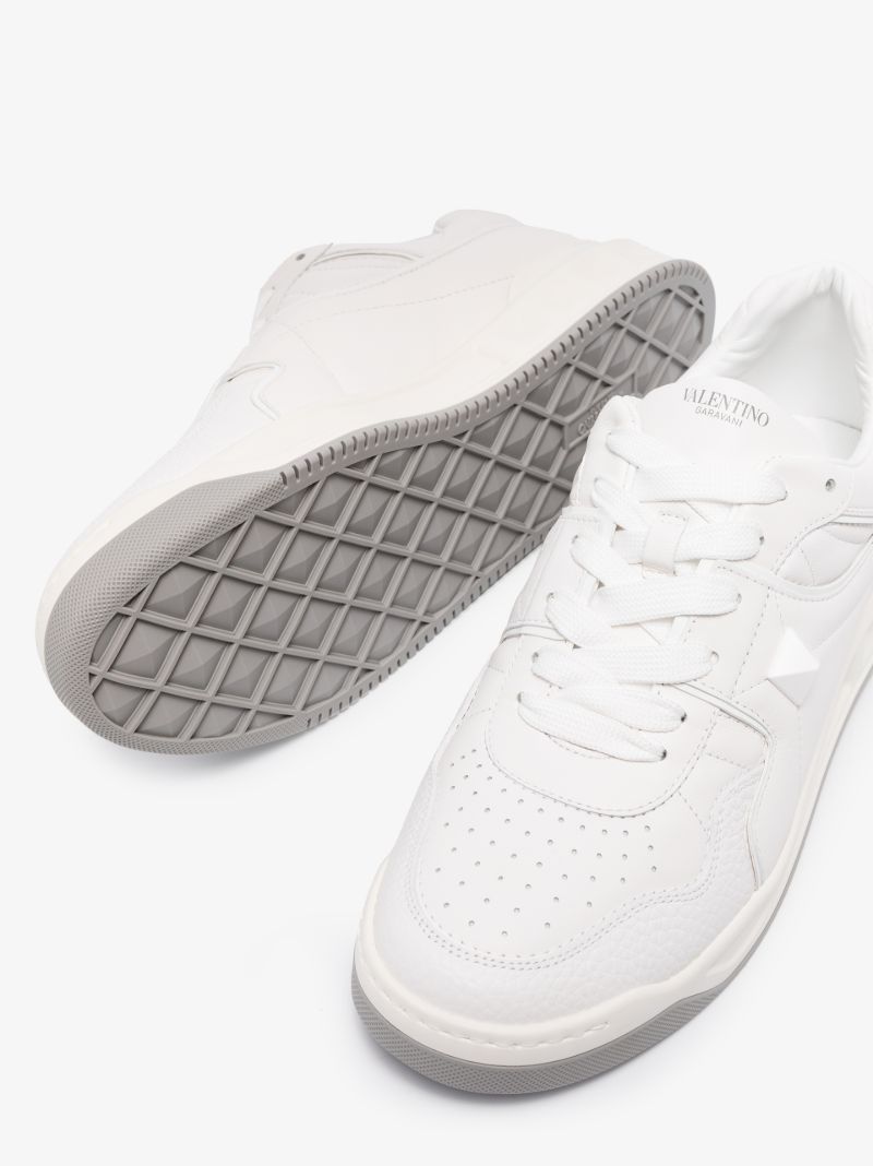 White One Stud Leather Sneakers