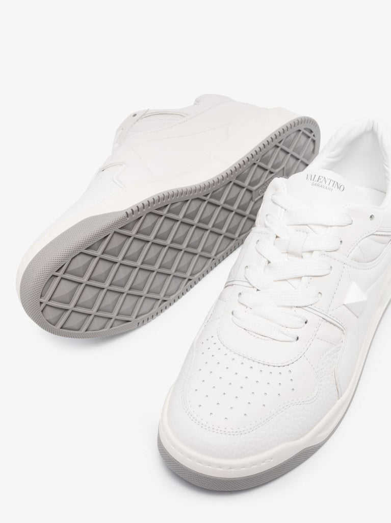 White One Stud Leather Sneakers