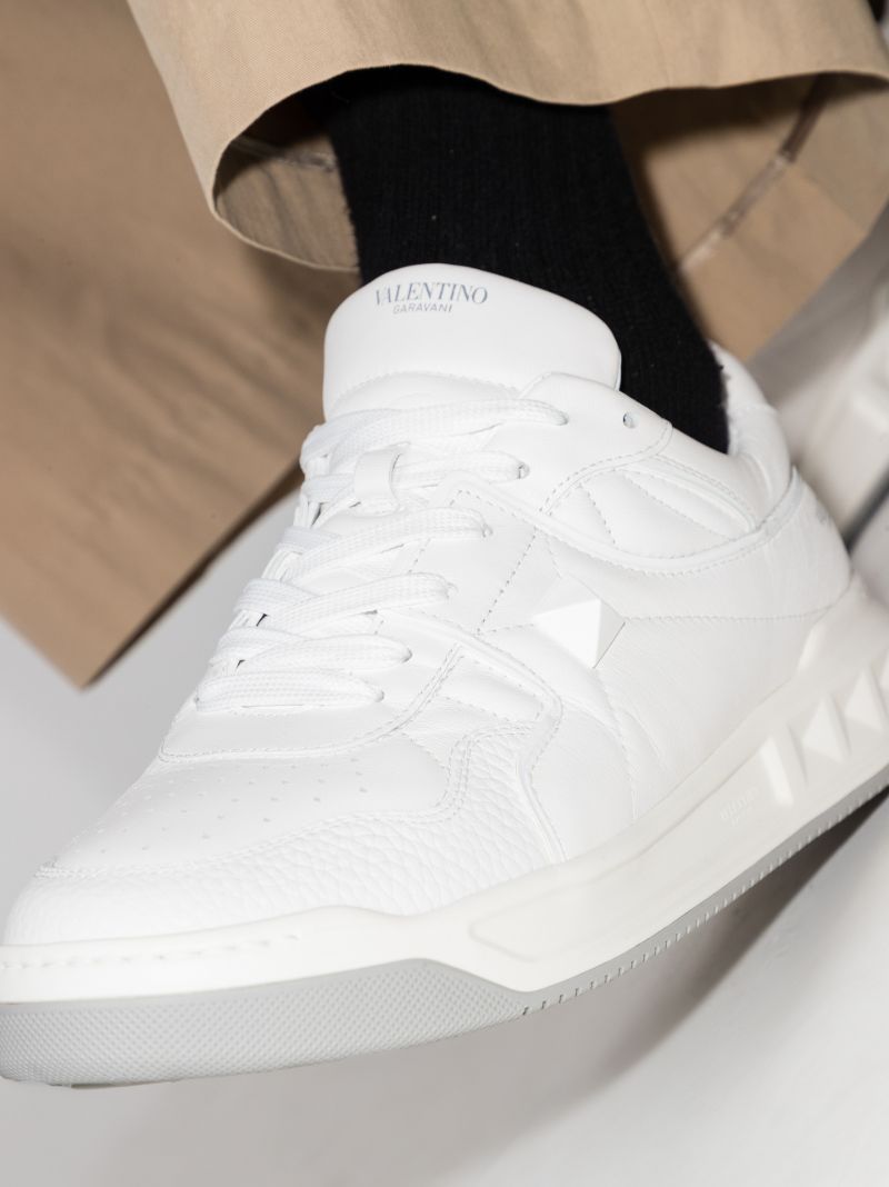 White One Stud Leather Sneakers