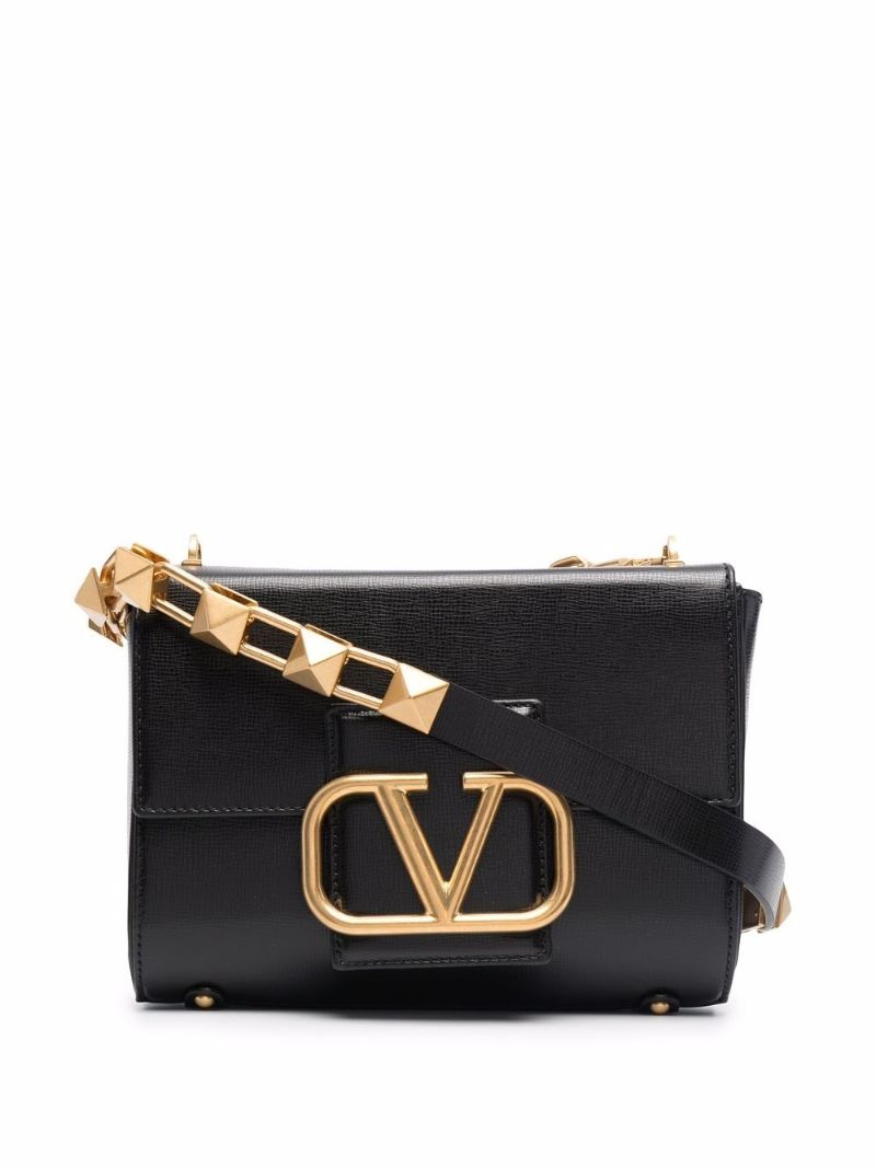 Black Stud Sign Leather Shoulder Bag