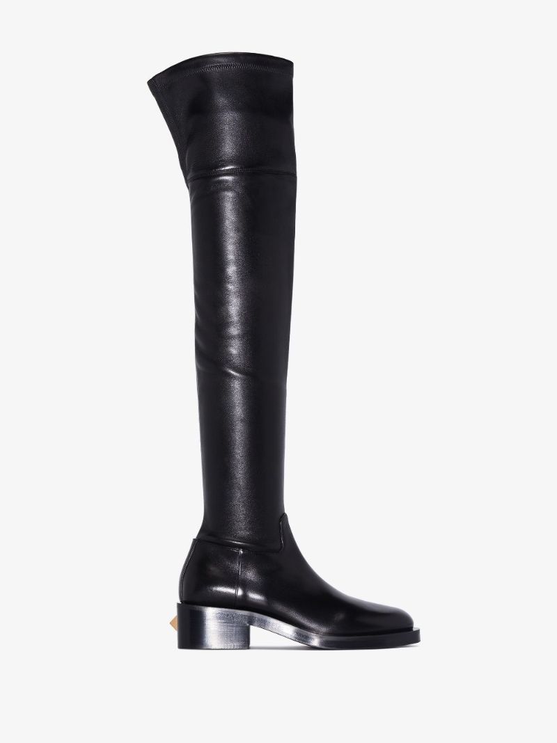 Black Roman Stud Over-the-knee Leather Boots