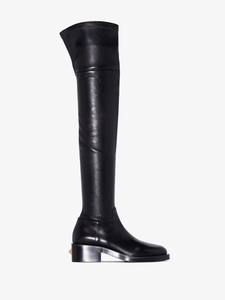 Black Roman Stud Over-the-knee Leather Boots
