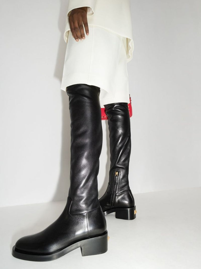 Black Roman Stud Over-the-knee Leather Boots
