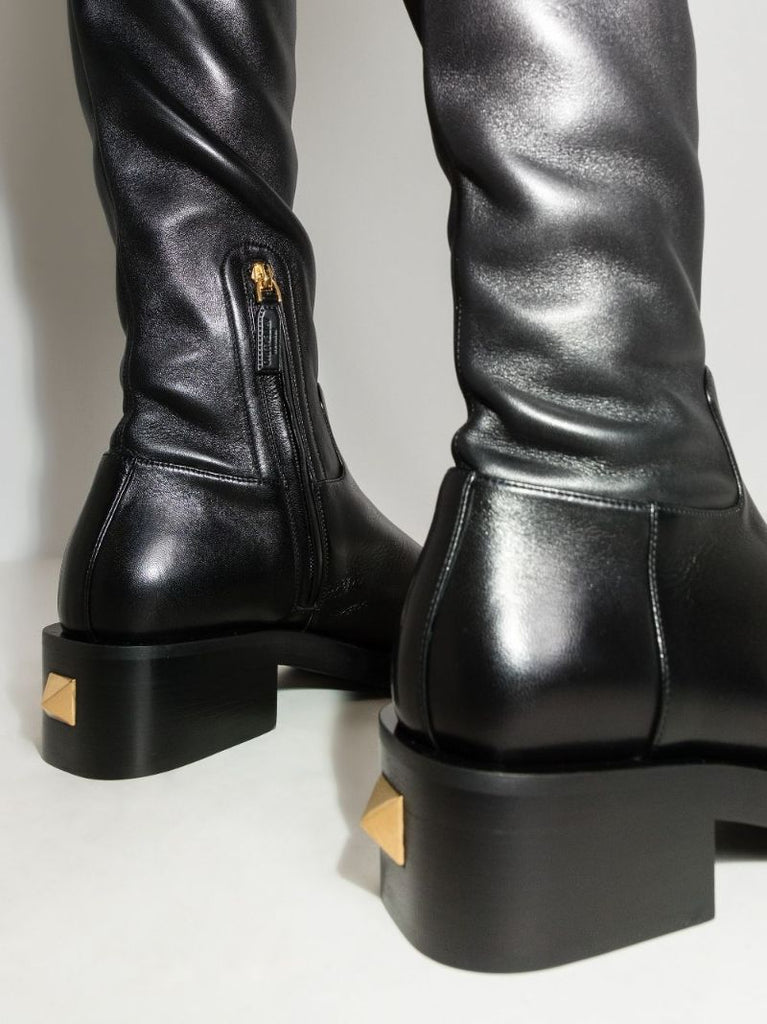 Black Roman Stud Over-the-knee Leather Boots