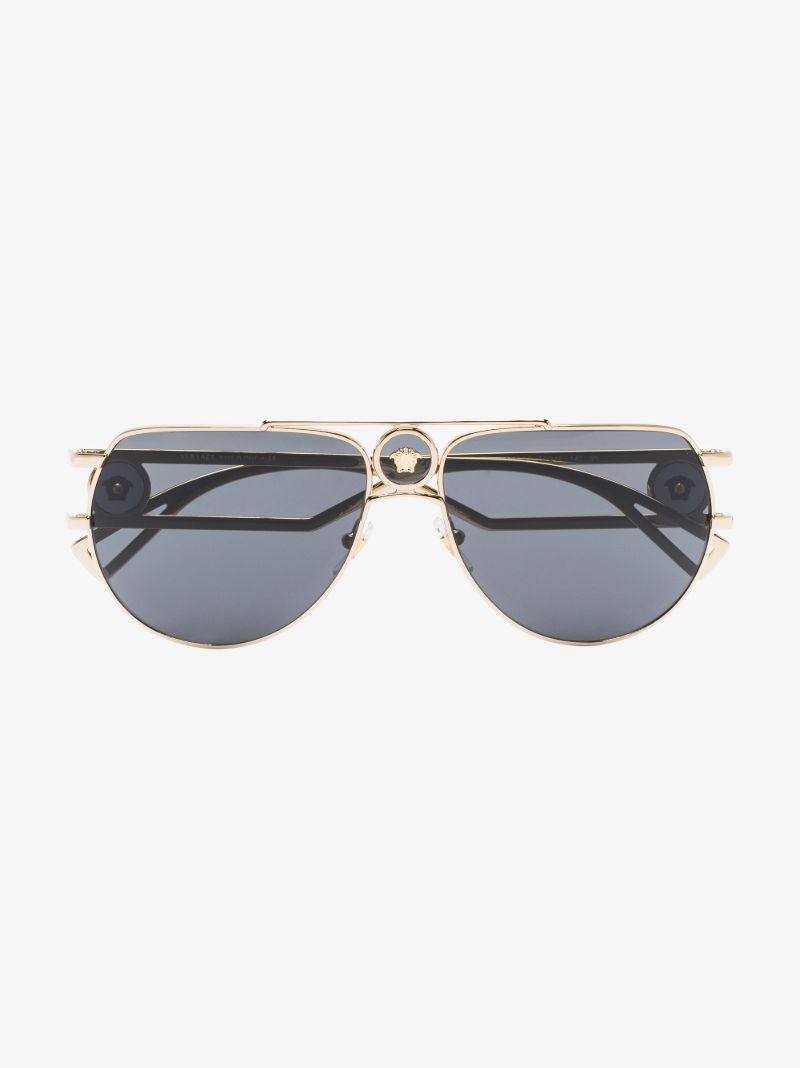 Gold Tone Aviator Medusa Sunglasses