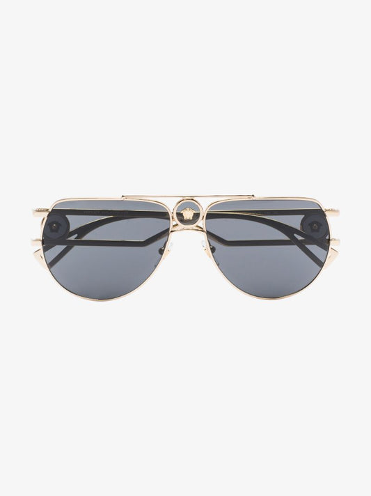 Gold Tone Aviator Medusa Sunglasses