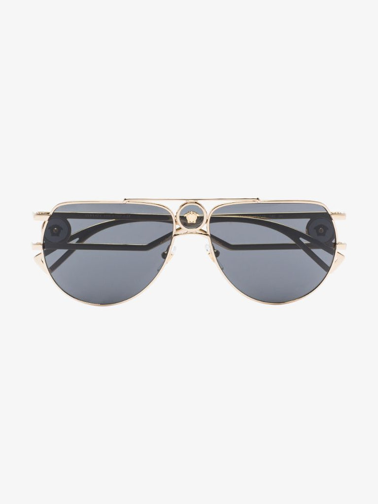 Gold Tone Aviator Medusa Sunglasses
