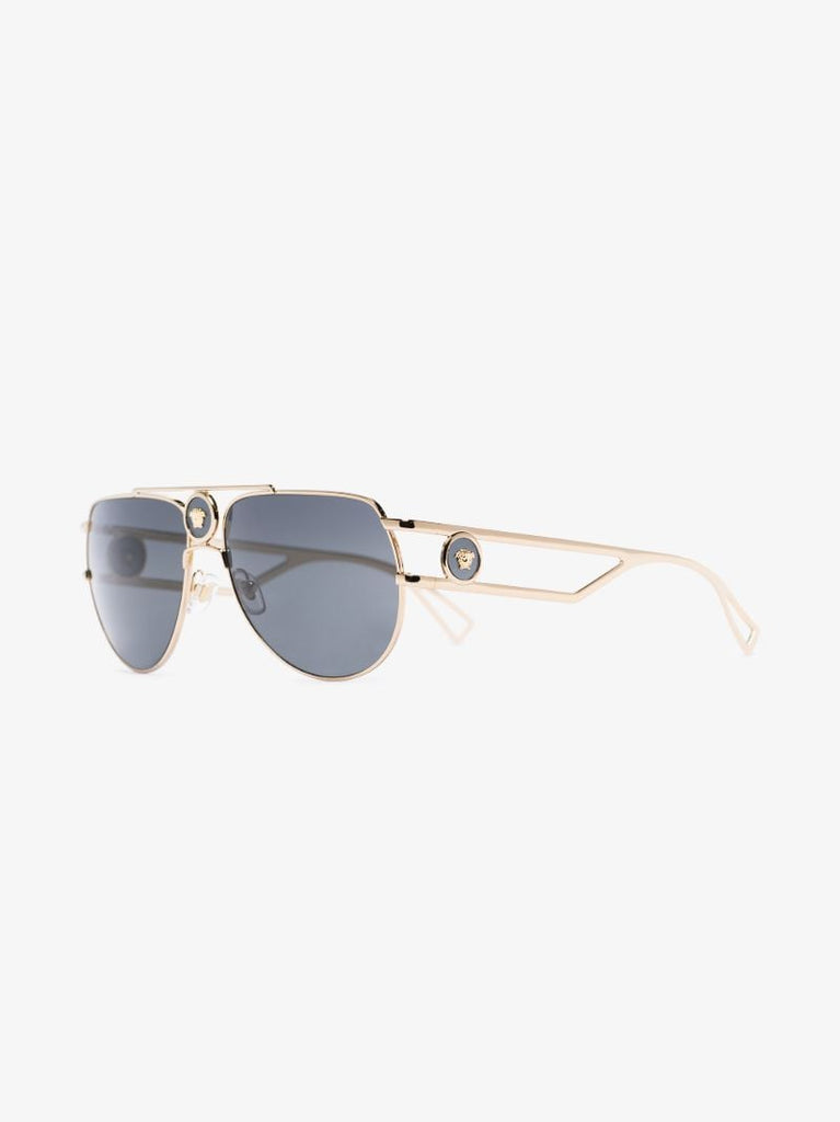 Gold Tone Aviator Medusa Sunglasses