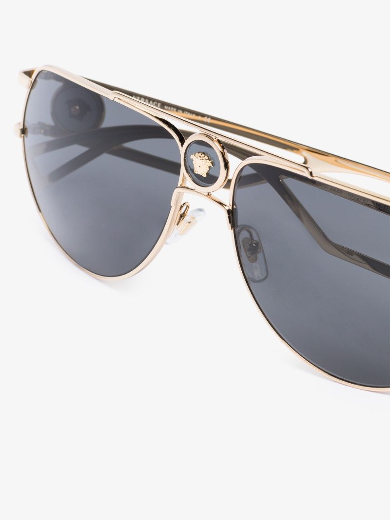Gold Tone Aviator Medusa Sunglasses