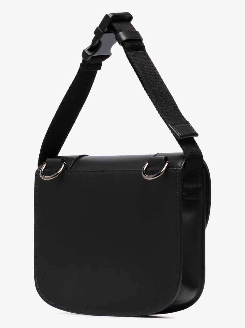 Black Vlogo Leather Messenger Bag