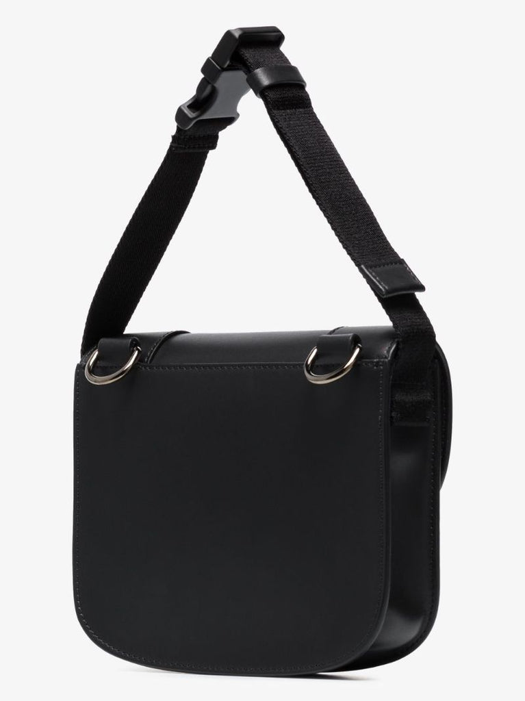 Black Vlogo Leather Messenger Bag
