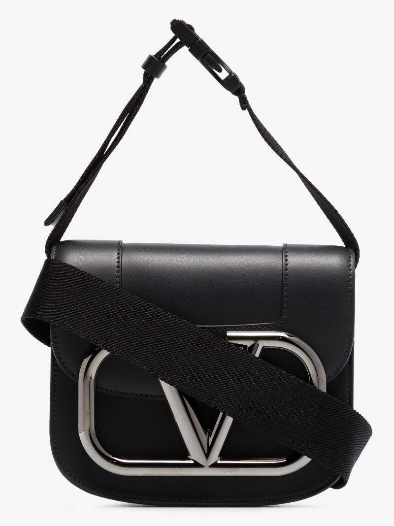 Black Vlogo Leather Messenger Bag