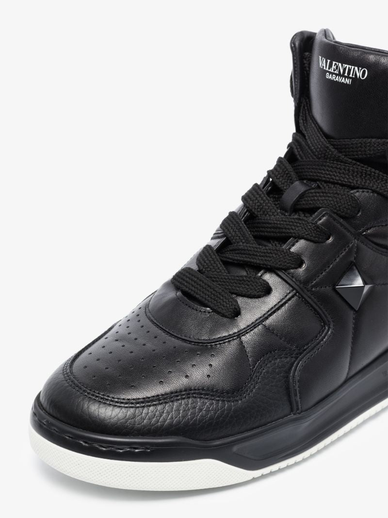 Black One Stud High Top Leather Sneakers