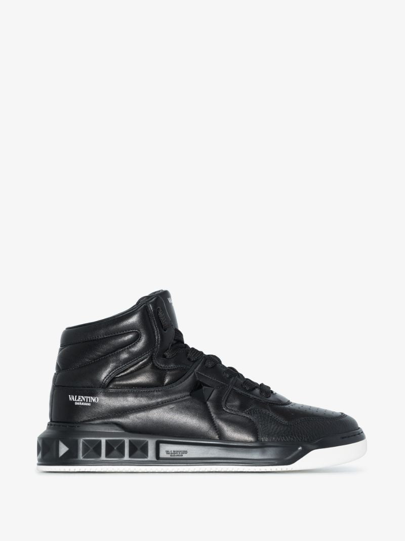 Black One Stud High Top Leather Sneakers